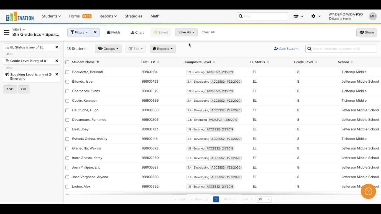 Student List with multiple students selected using checkboxes