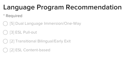 The Language Program Recommendation multiple-choice list as it appears to a form contributor