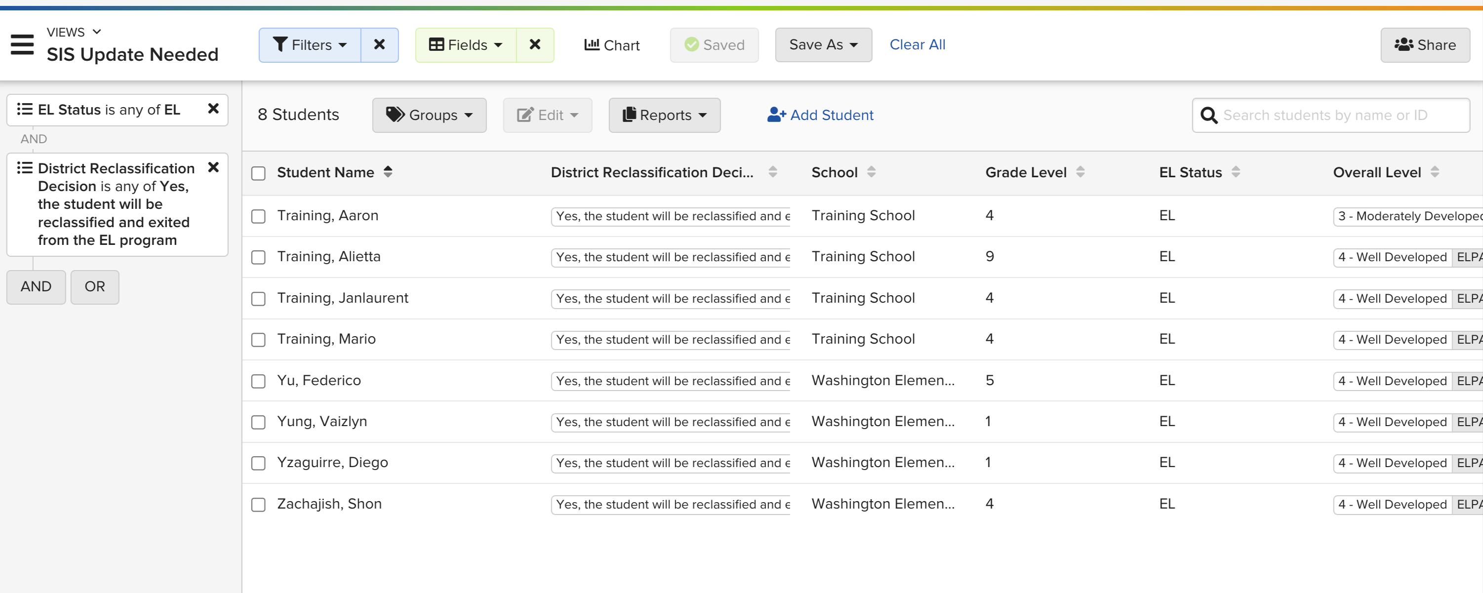 Filters for building an Update SIS Student List View