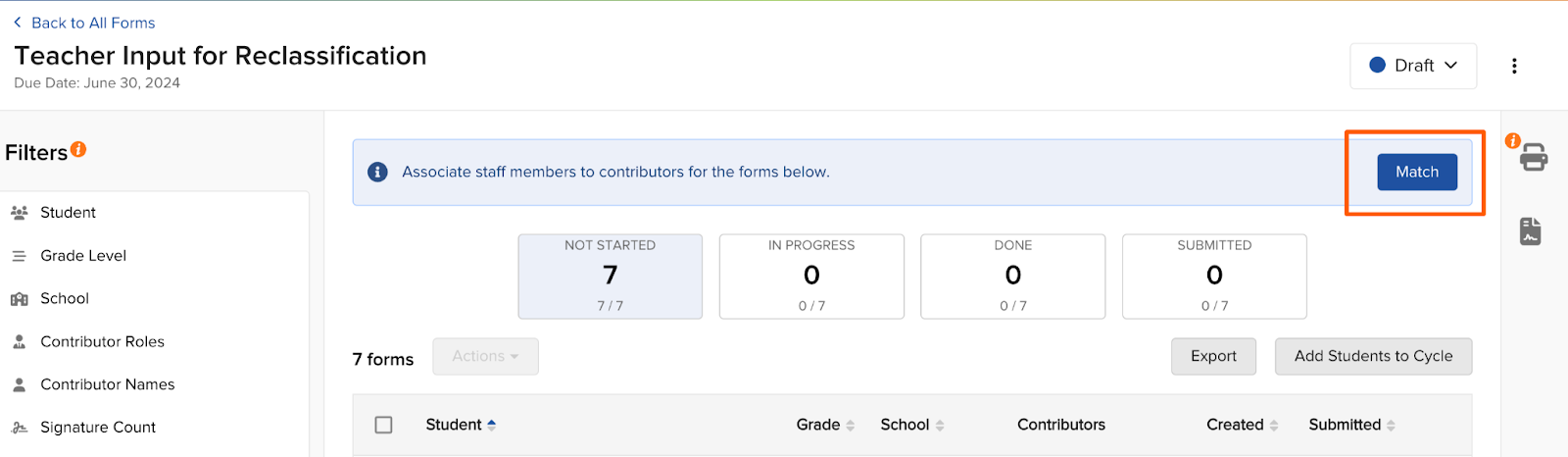 Match option for assigning contributors to forms