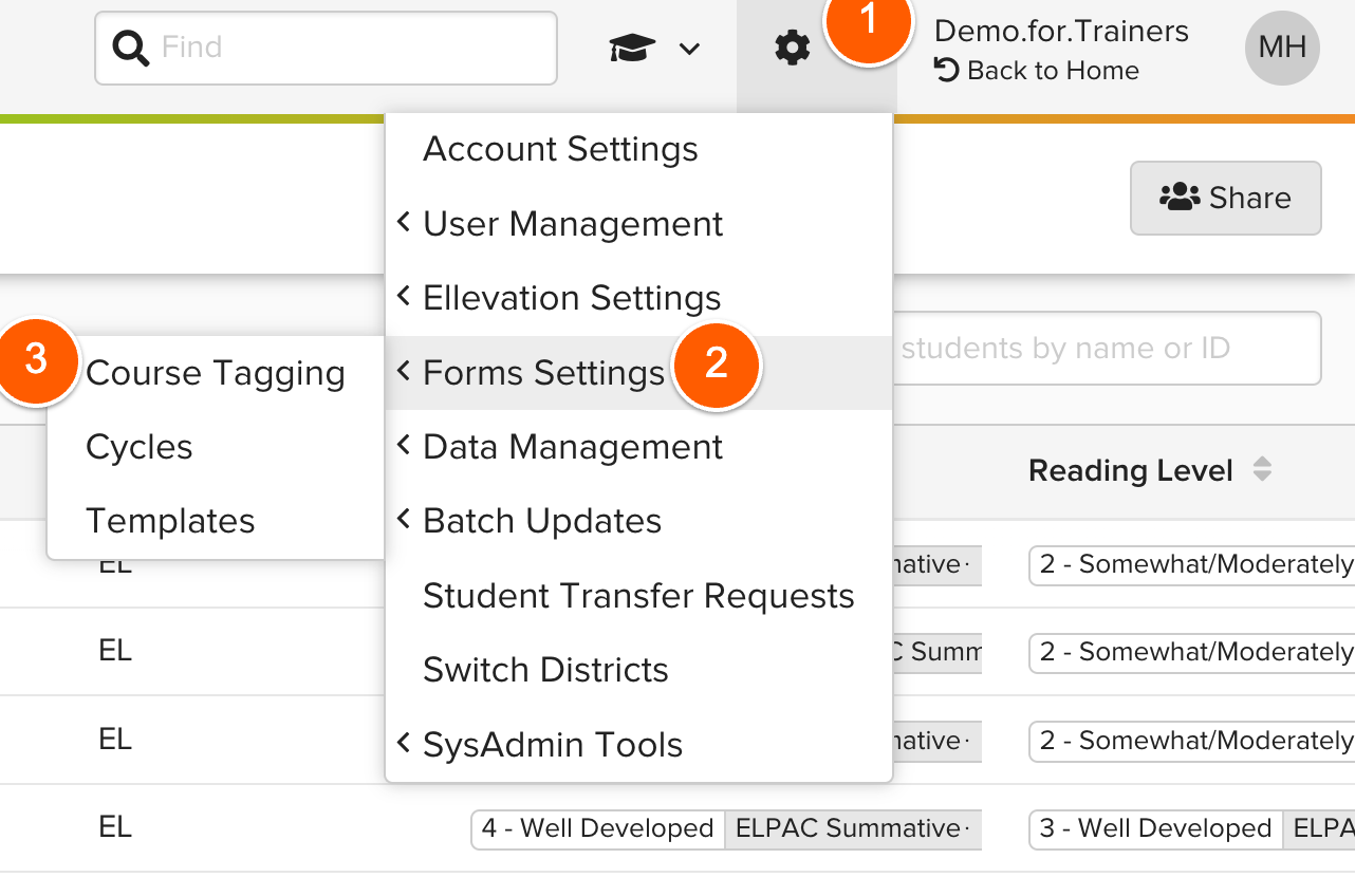 Course Tagging screen in Forms Settings