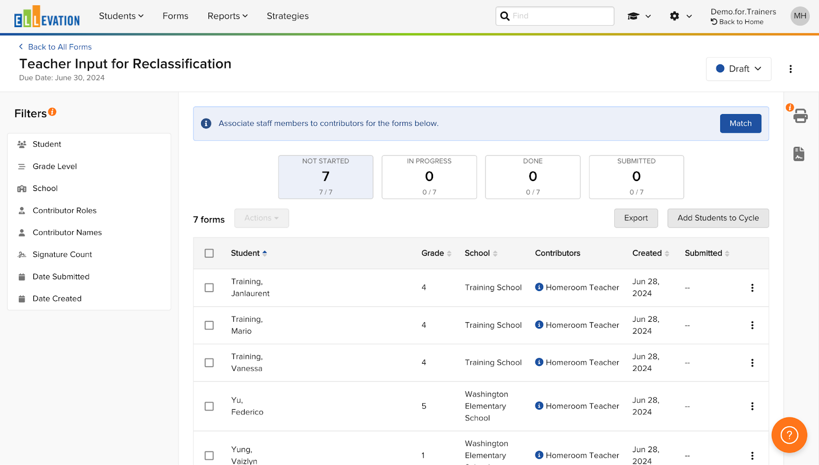 Reviewing student and teacher assignments in a Cycle
