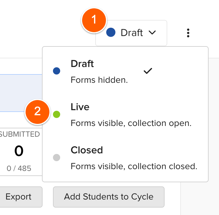 Changing a Cycle status from Draft to Live
