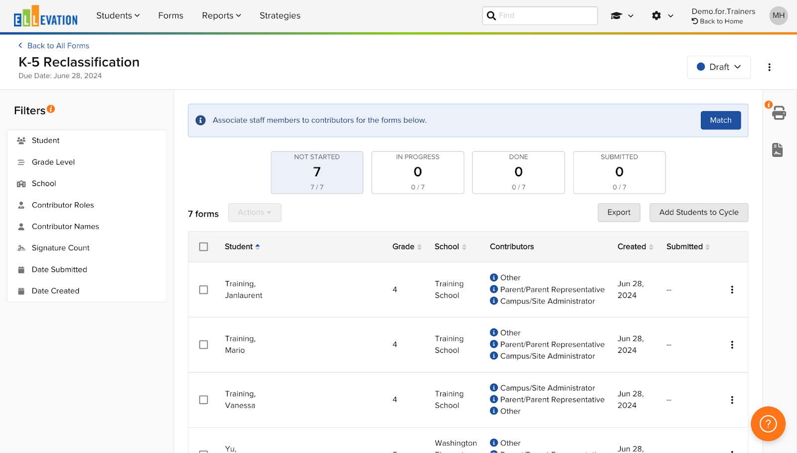 Reviewing student and contributor assignments
