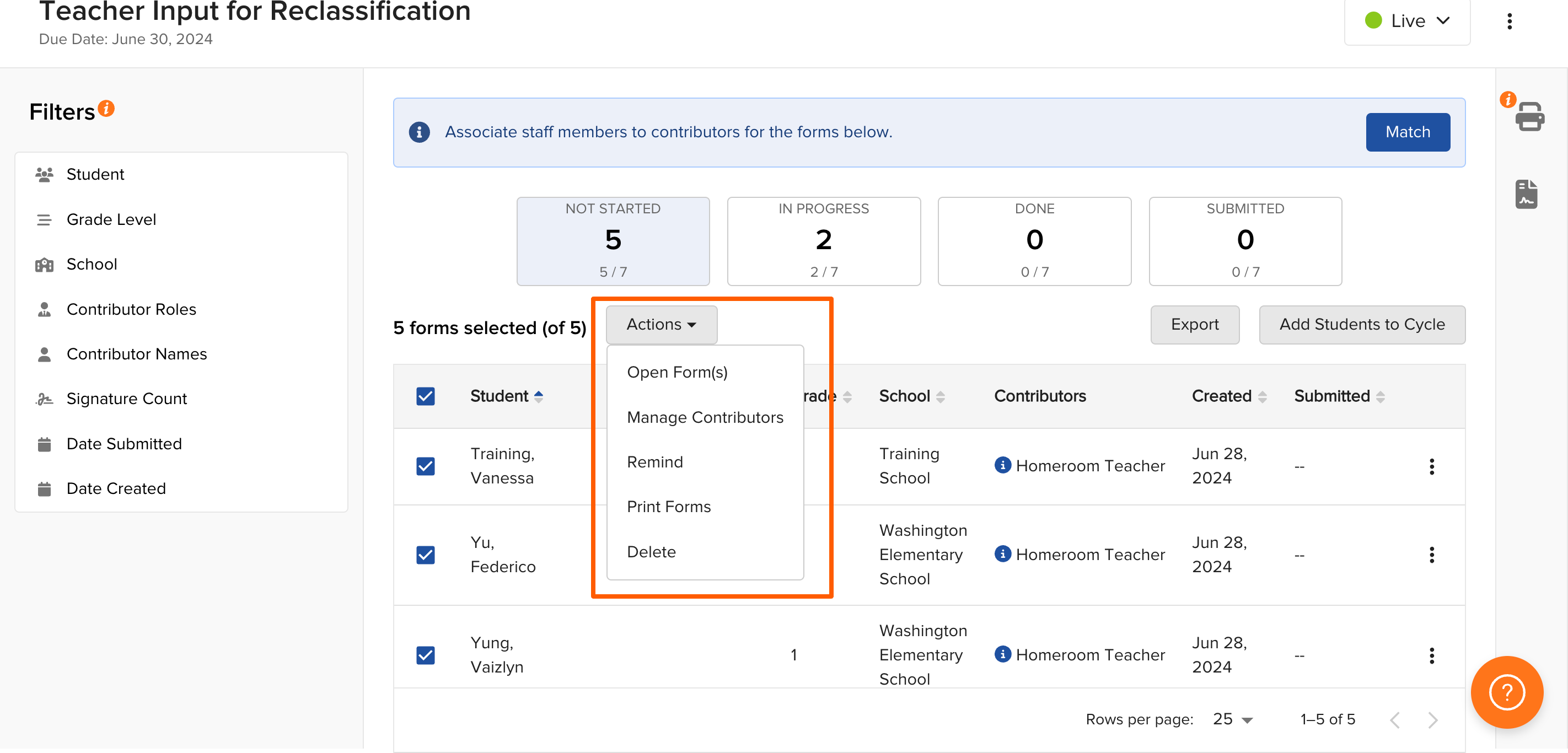 Sending reminders to teachers and contributors