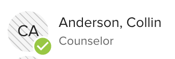 Contributor icon: matched, signature optional, signed — striped circle with green check, name and role shown