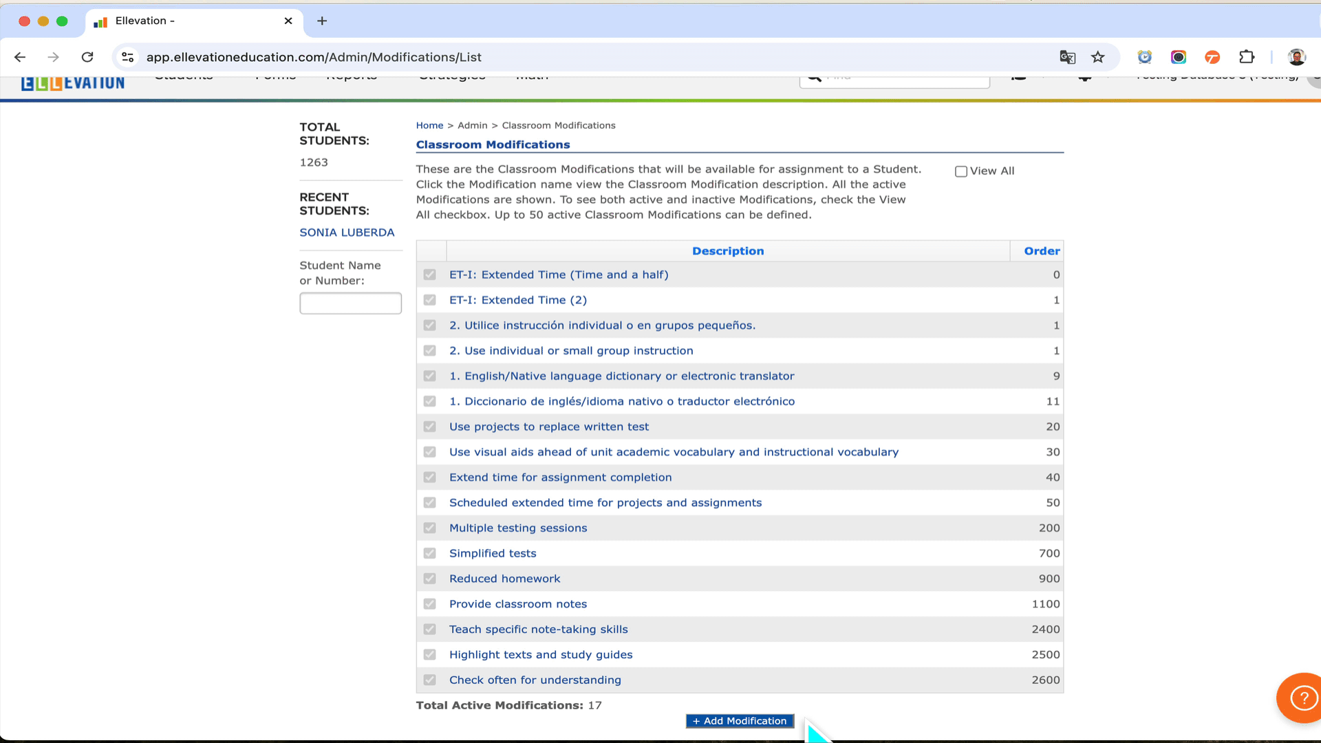 Animated walkthrough of adding a new Modification with a description and sort order.