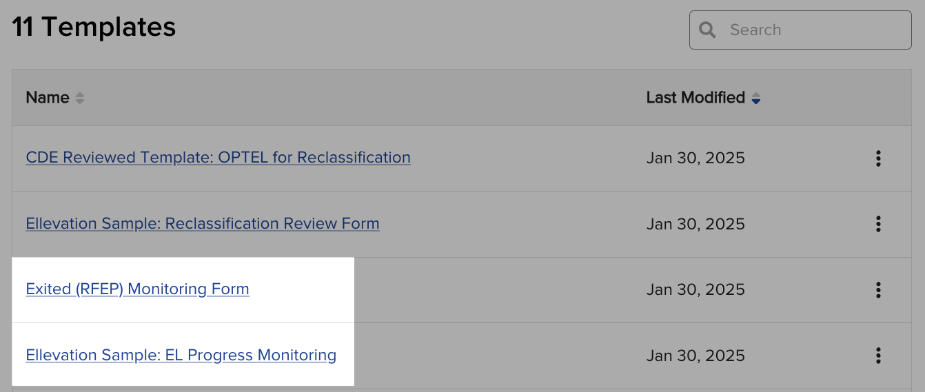 Preview of an RFEP monitoring Form Template