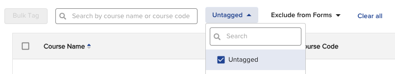 Filtering for untagged courses using the Content Area drop-down