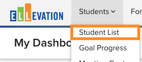 The Student List under the Students menu