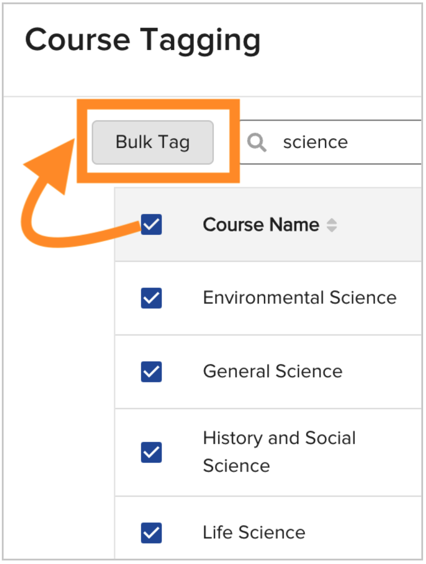 Bulk tagging multiple courses to a subject area