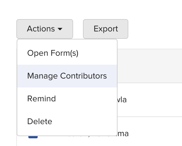 Selecting multiple students and choosing Manage Contributors from the Actions menu