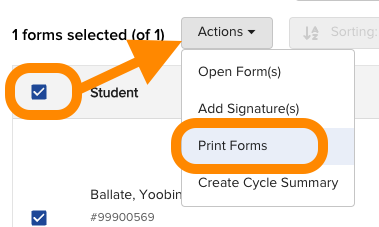 Printing multiple forms in bulk from the Actions menu