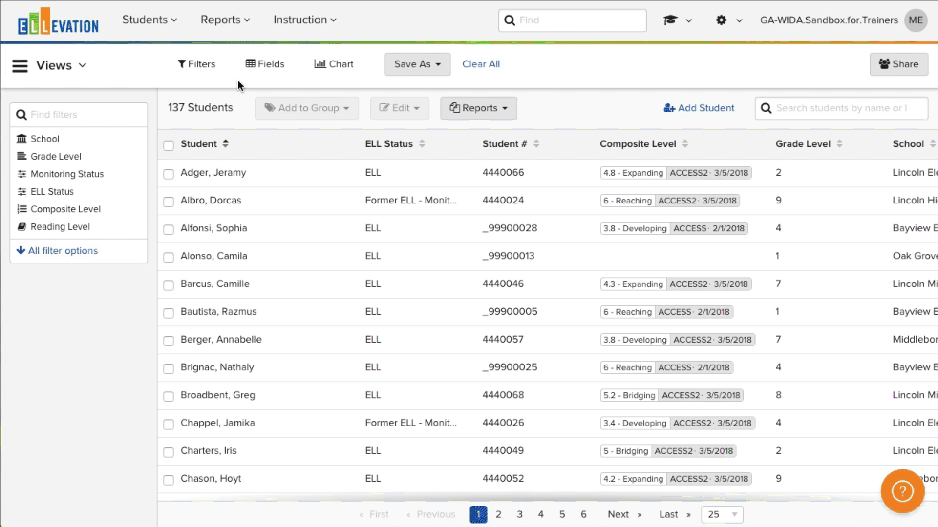 Animated demonstration of including inactive students in the Student List