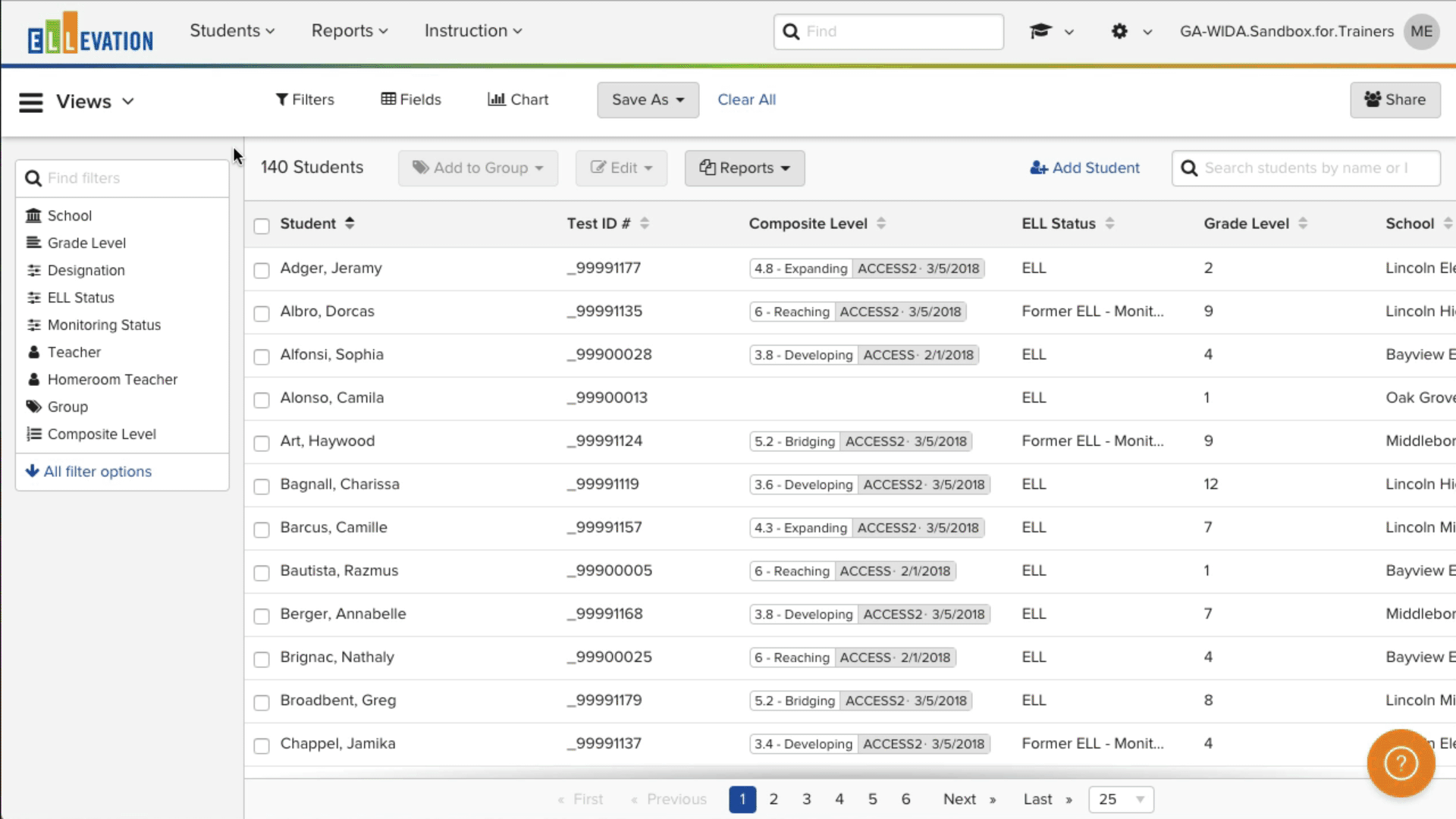 Animated demonstration of configuring default Filters, Fields, and Charts on the Student List.