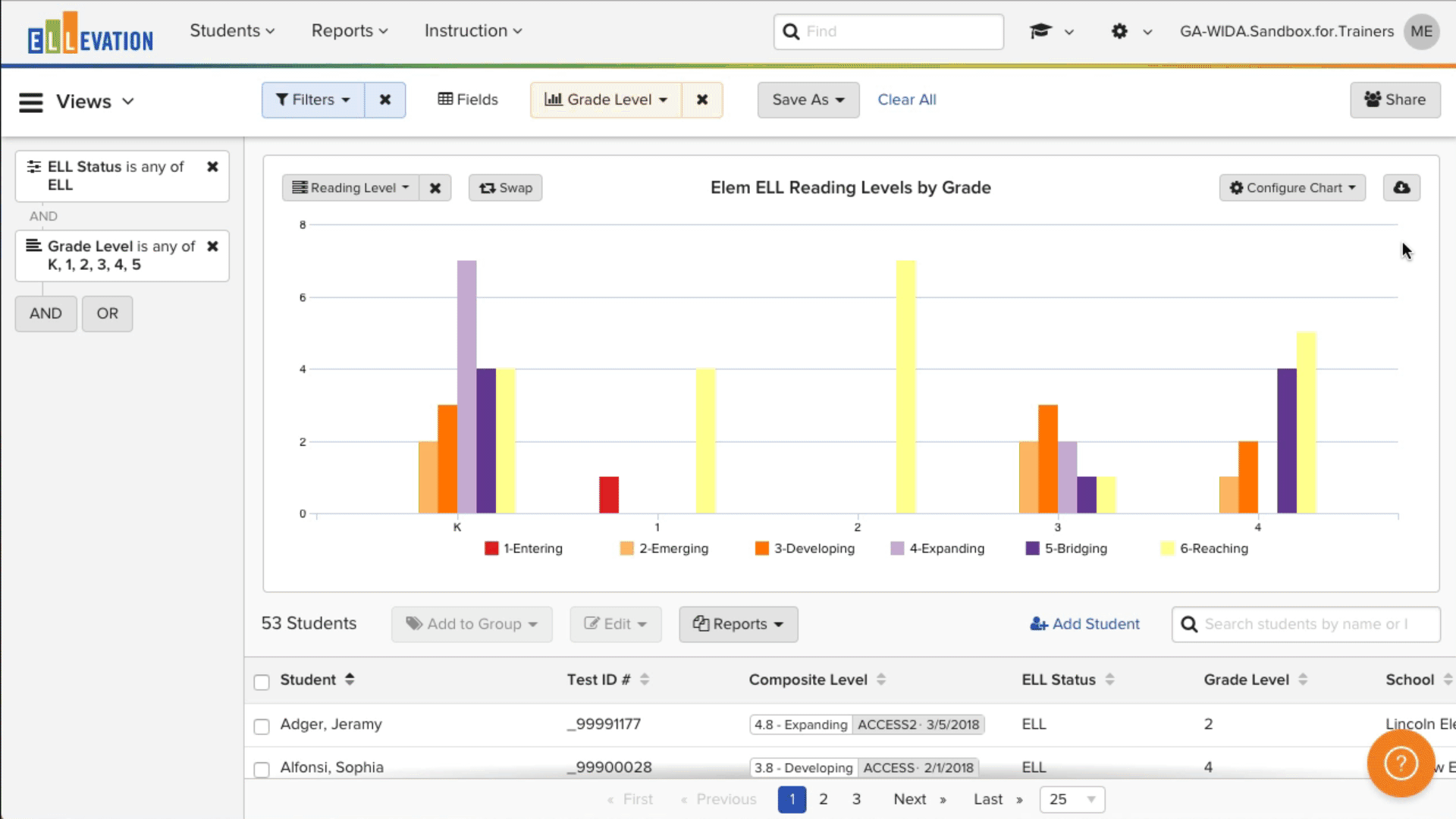 Animated demonstration of switching between Chart Group Styles in the Student List