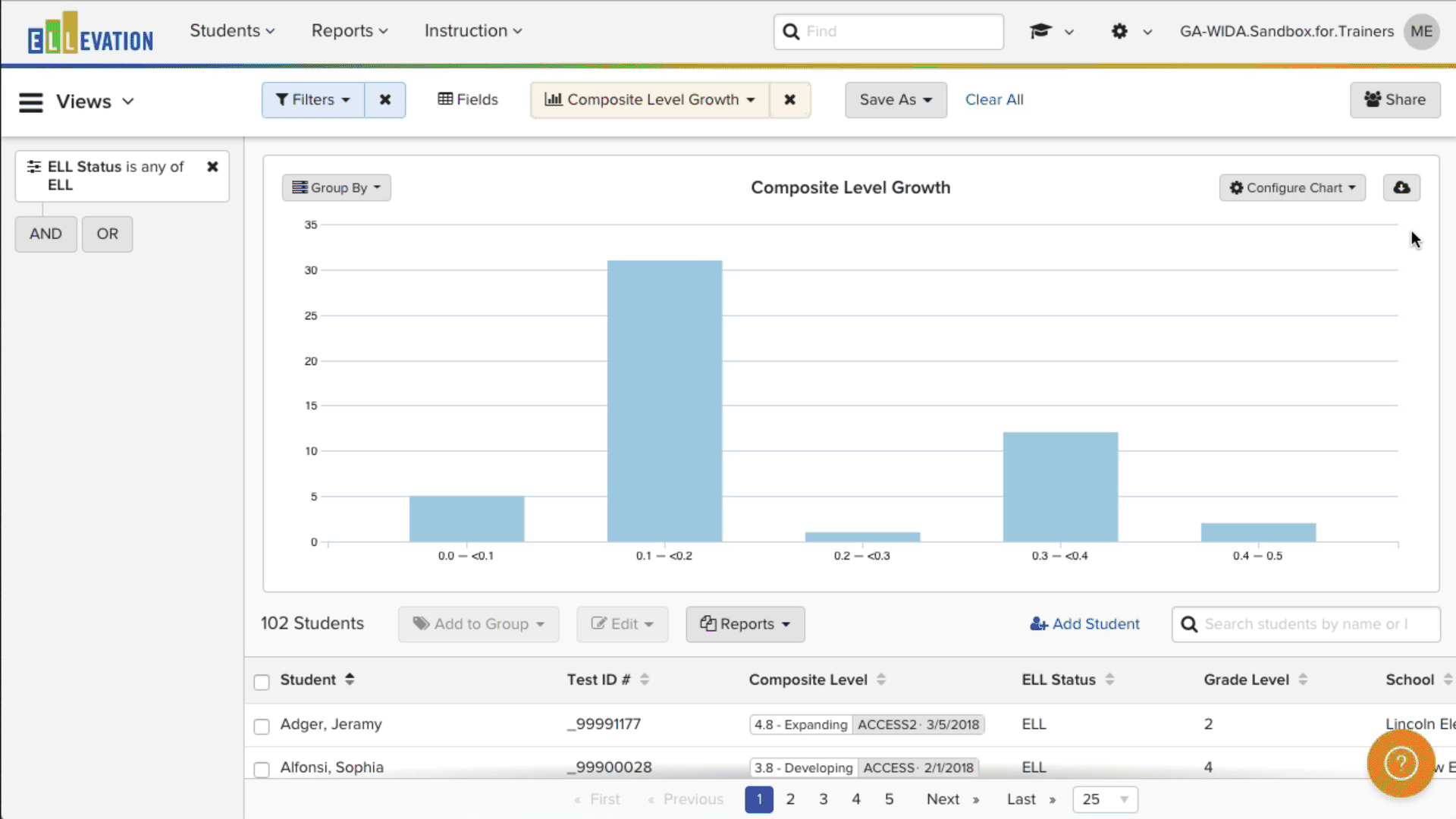 Animated demonstration of adjusting Bin settings on a Chart in the Student List