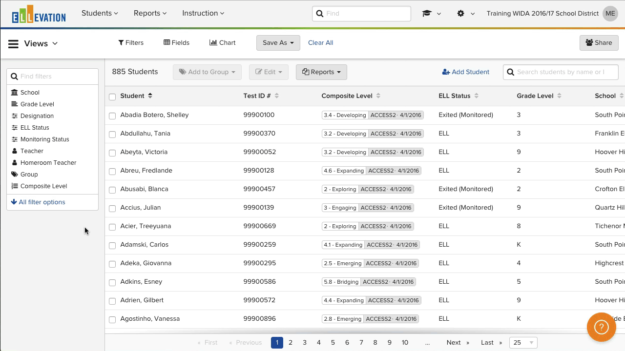 Animated demonstration of applying two Filter sets joined by OR in the Student List