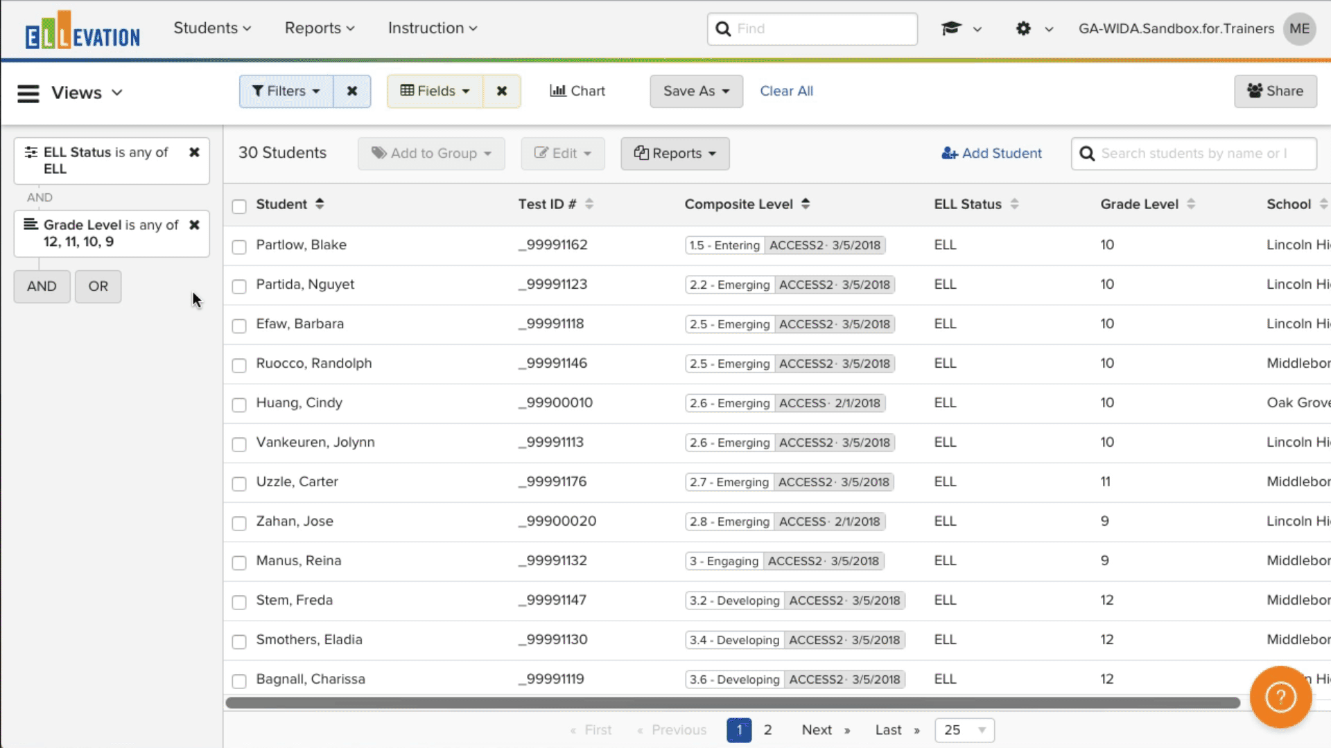 Animated demonstration of selecting students in the Student List
