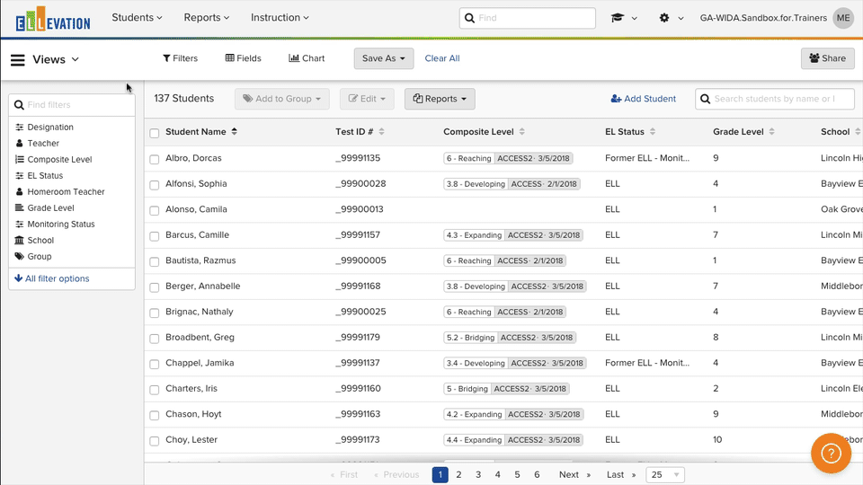 Animated demonstration of adding and removing Fields in the Student List