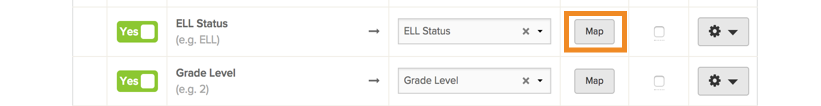 Map view for a list field showing how values in the student data file correspond to values in Ellevation