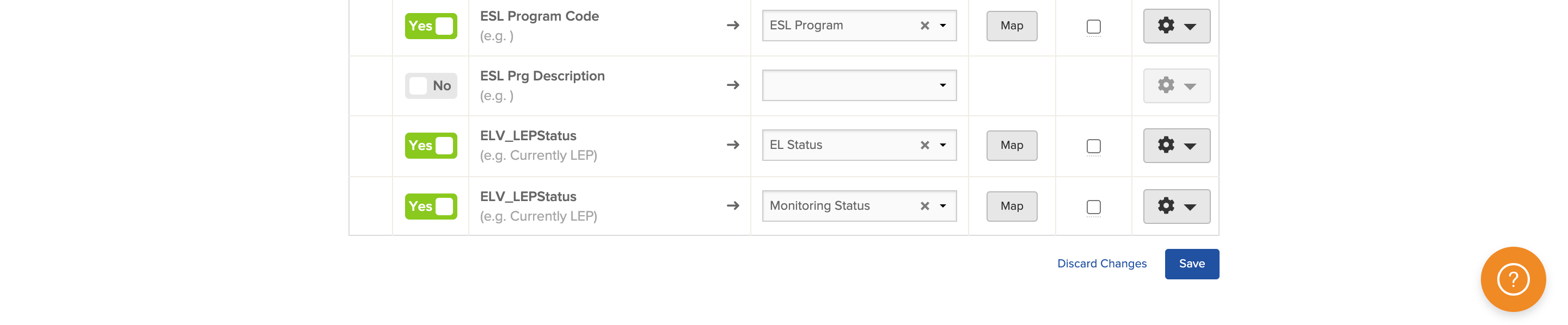 Bottom of the Edit Mappings screen showing fields with the ELV prefix indicating derived values