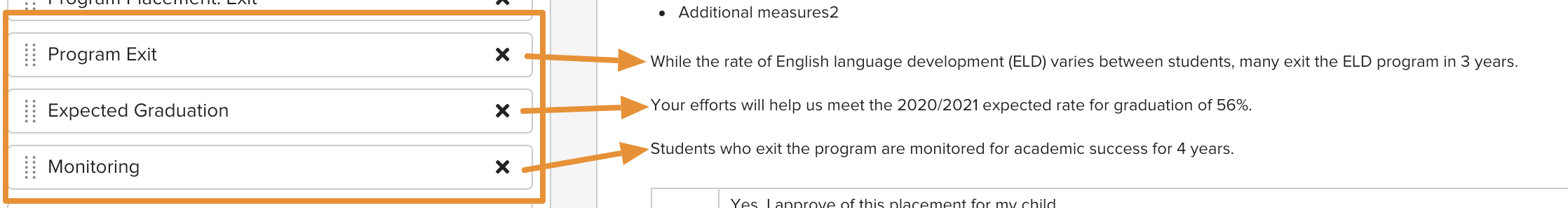 Exit and Graduation section of a Parent Letter template