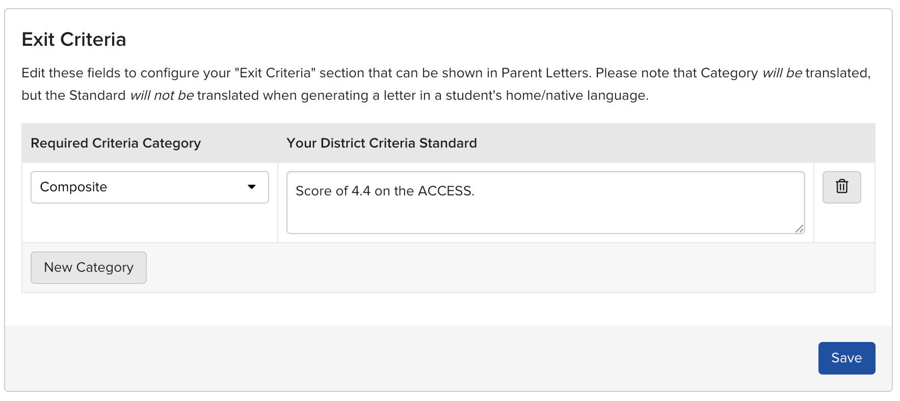 Exit Criteria configuration section on the Reports configuration page