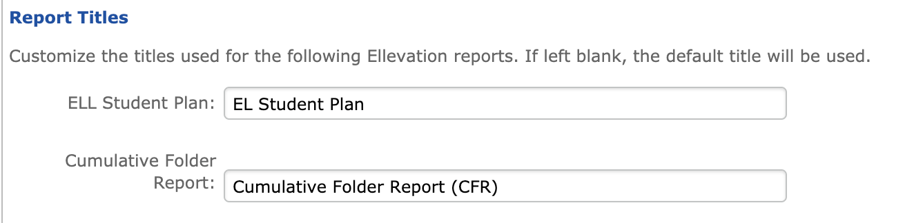 Report Titles fields on the Reports tab of Account Settings