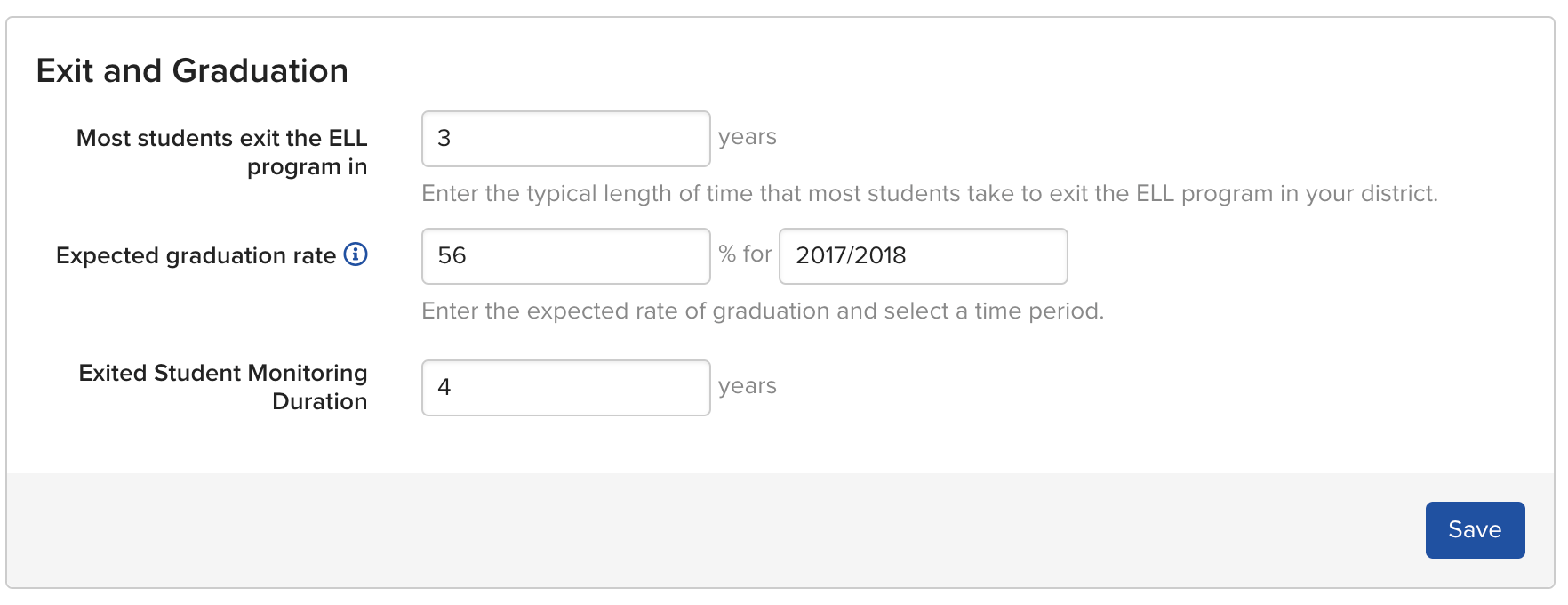 Exit and Graduation configuration section on the Reports configuration page