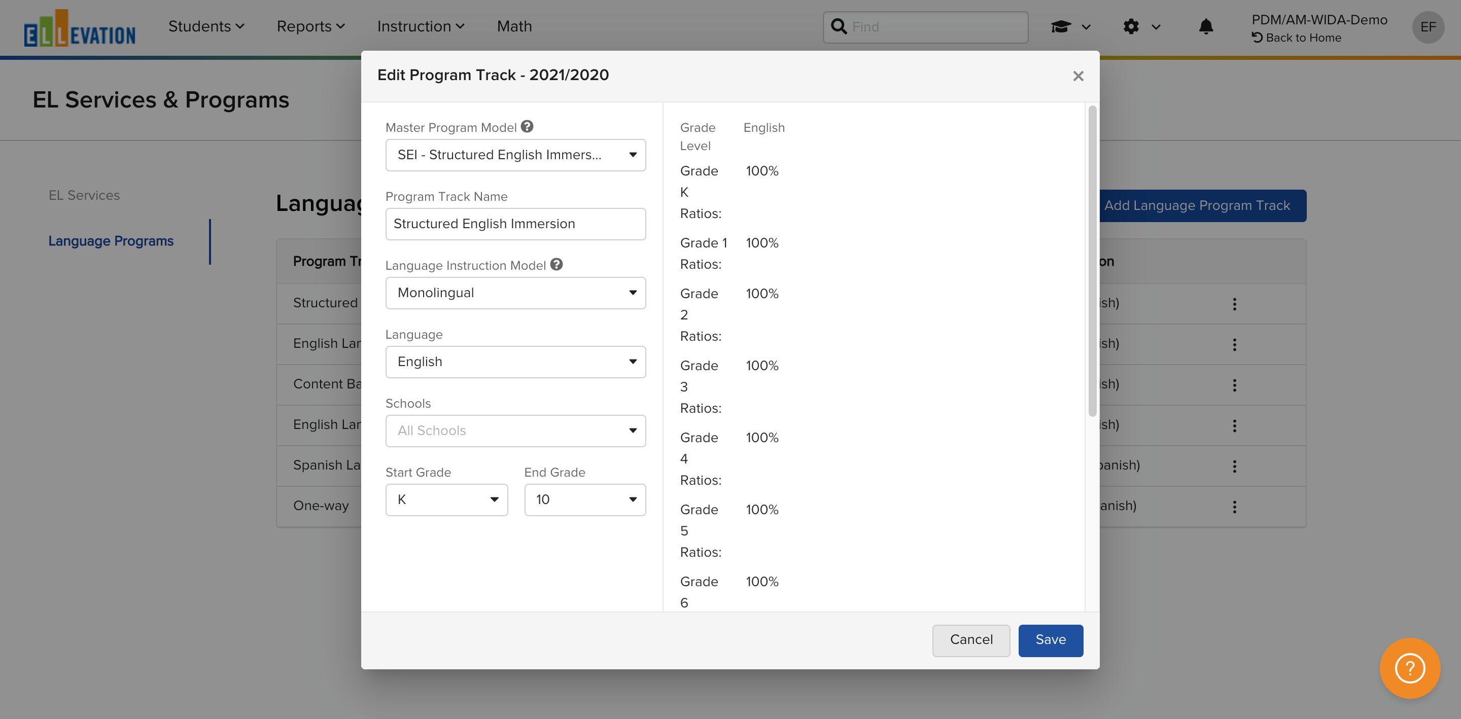 The Edit Program Track window with editable Program fields.