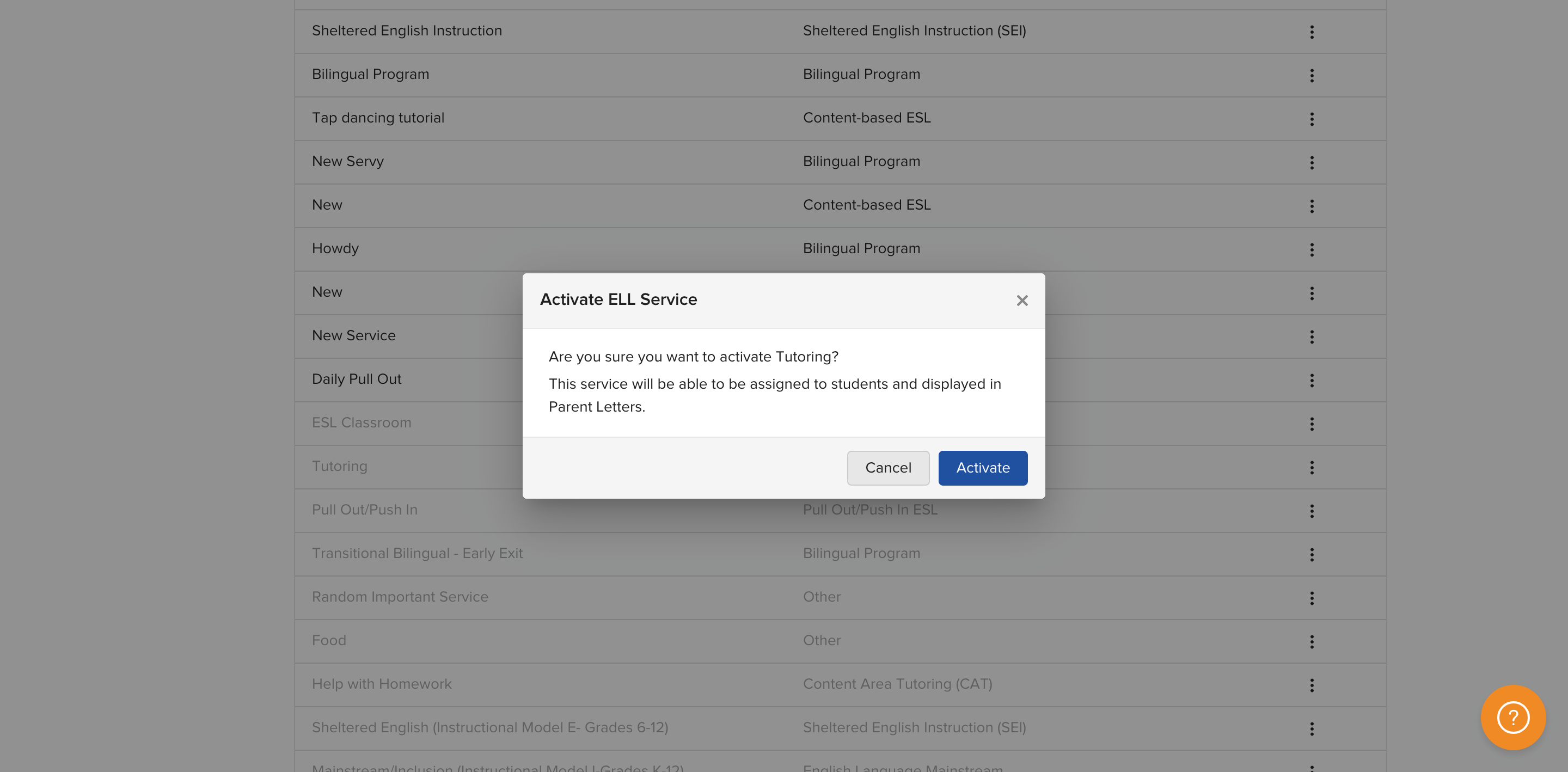 The Reactivate Service confirmation window.