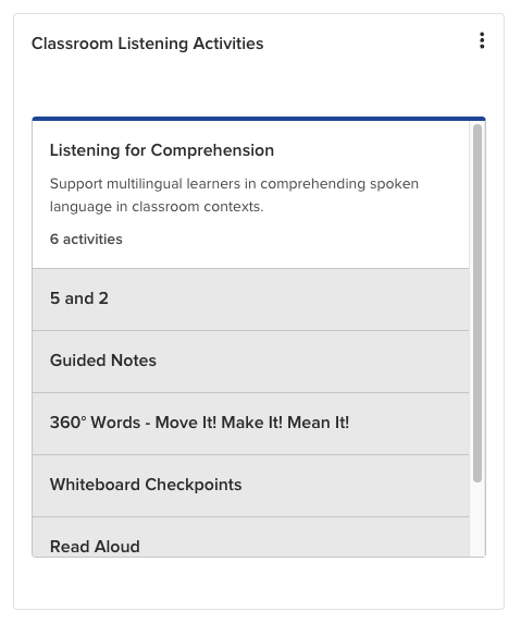 A Strategies tile showing a pre-built list of modules or activities with educator guidance.