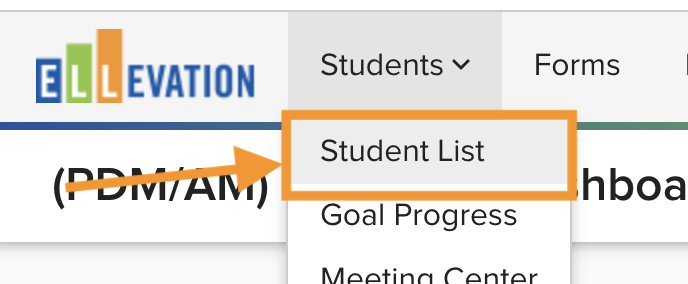 Student List menu path