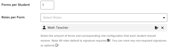 One form per student setting