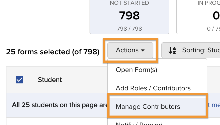 Manage Contributors menu