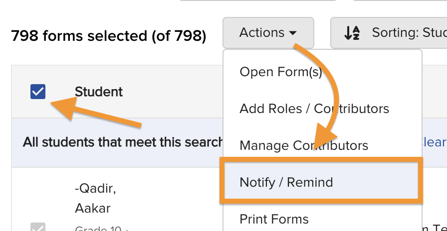 Notify and remind action