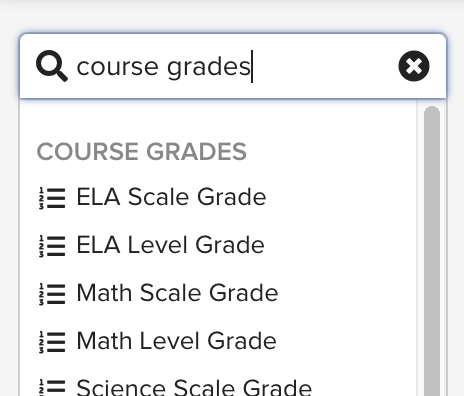 Student List filtered by course grades