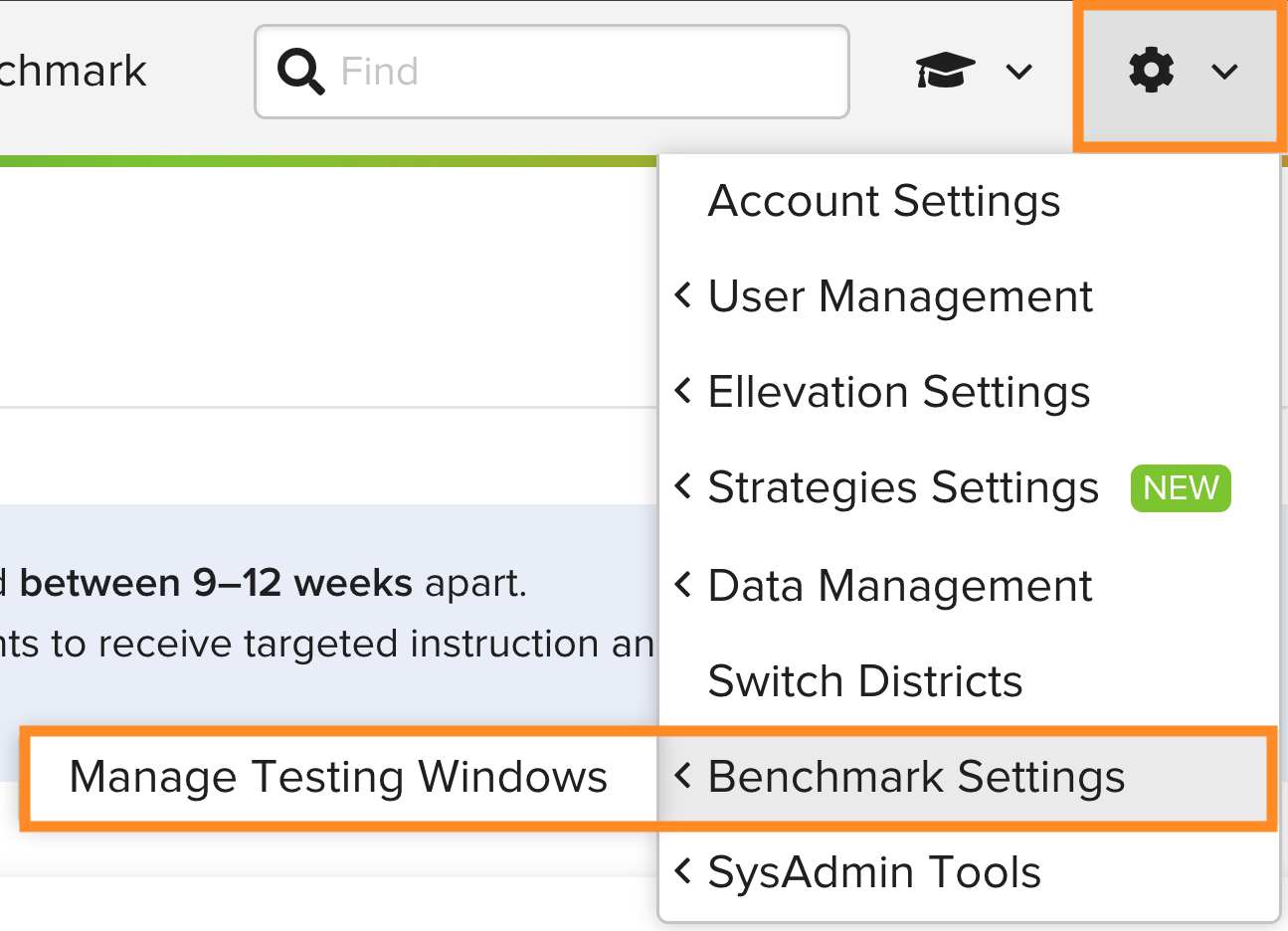 Manage Testing Windows screen in Benchmark Settings