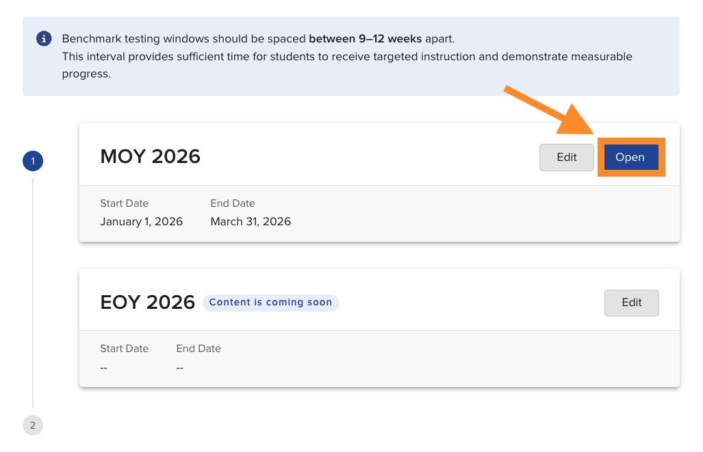 Opening a testing window to make assessments available to students