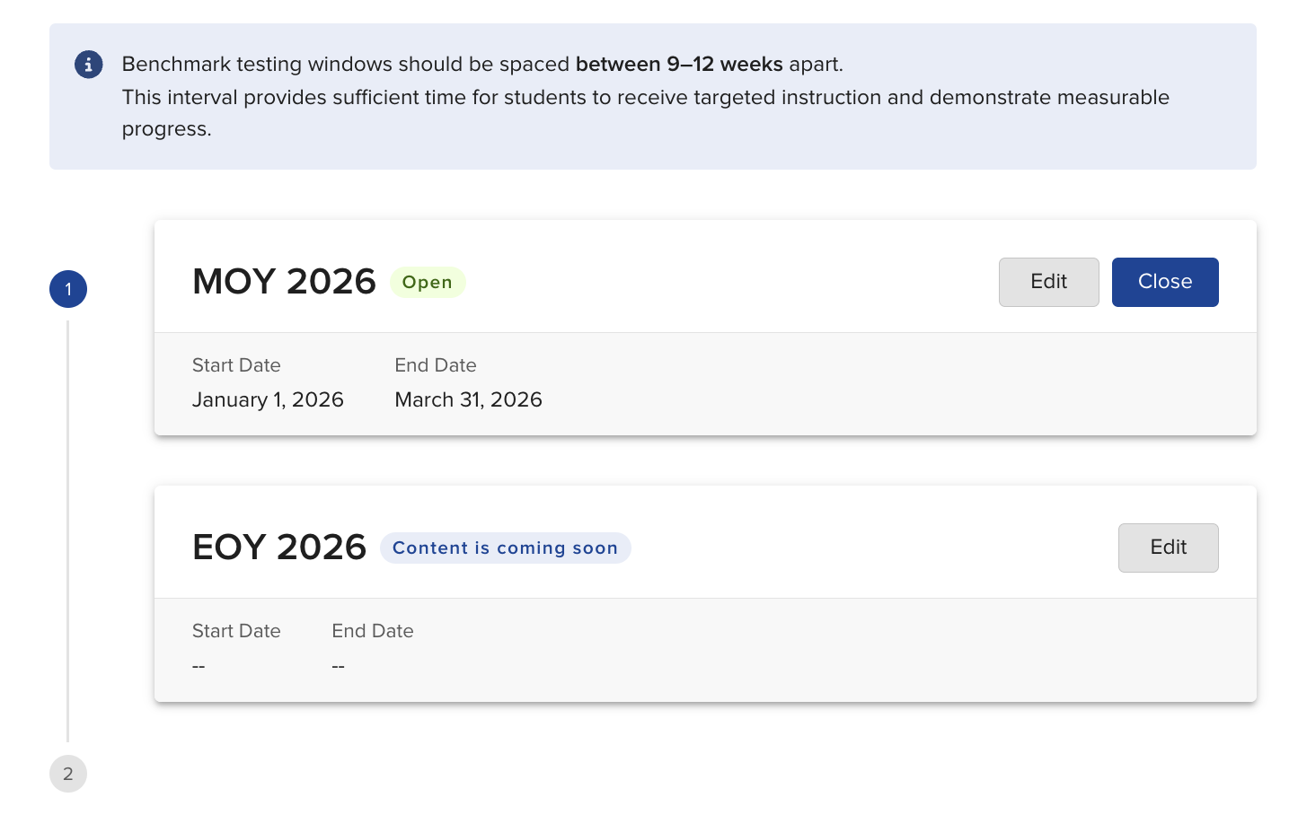 Editing the name and dates of a testing window