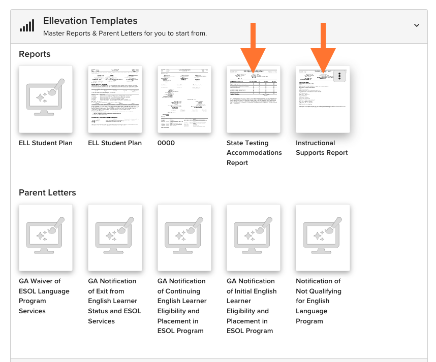 Selecting the State Testing Accommodations Report from the Report Templates Gallery