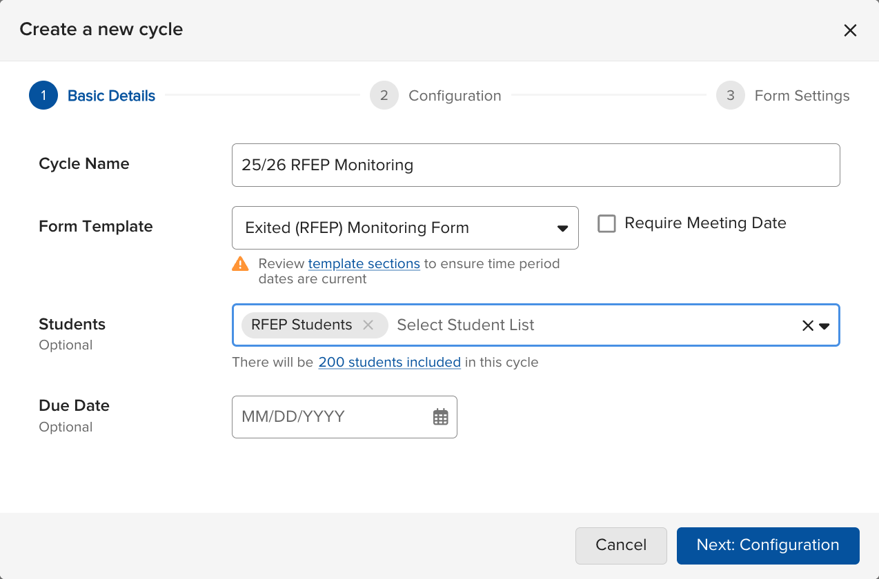 Creating a new Form Cycle