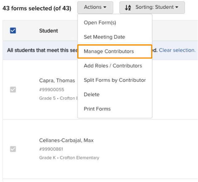 Manage Contributors panel for adding, editing, or removing contributors