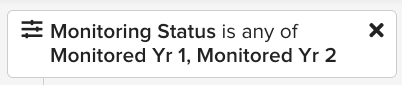 Filter chip showing: Monitoring Status is any of Monitored Yr 1, Monitored Yr 2