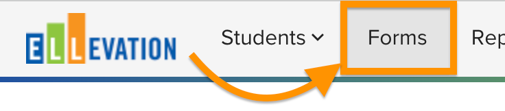 Ellevation main navigation menu with Forms highlighted