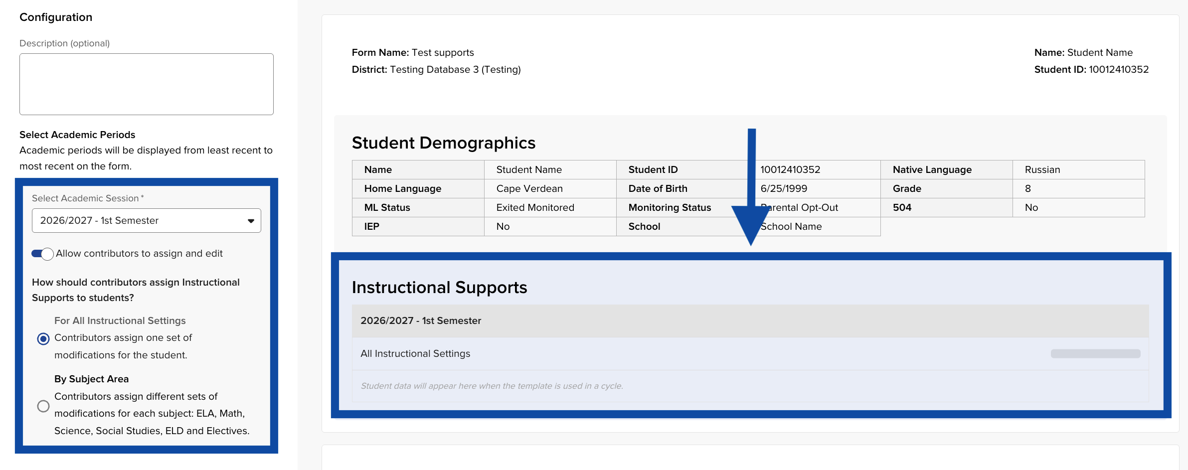 Image showing the steps to edit an Accommodations section in the Form Template Builder