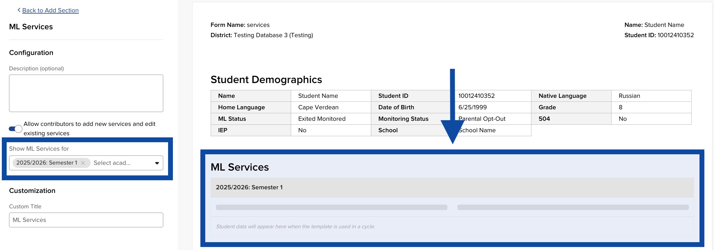 Image showing the steps to edit an Accommodations section in the Form Template Builder