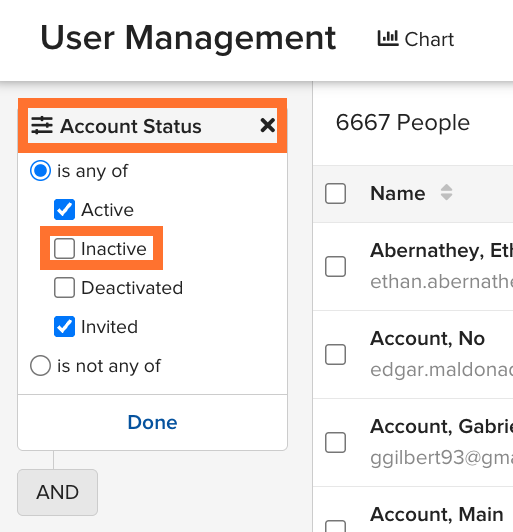 Update Filters to include Inactive Users.