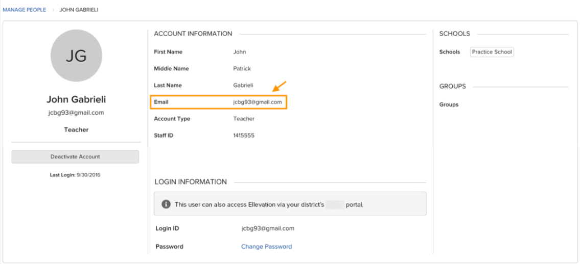 A user profile showing the email address field used to confirm a match with ClassLink